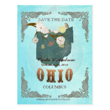 Aqua-Save the Date - Ohio-Karte mit reizenden Vöge Postkarte