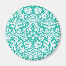 Aqua Turquoise Teal damask pattern Fridge Magnets