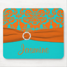 Aqua und orange Damast Mousepad