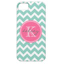 Aqua-und Rosa-Zickzack kundenspezifisches Monogram iPhone 5 Etui