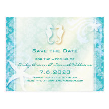 Aquamarin, Türkis-Seepferd, das Save the Date Wedd Postkarten