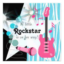 Aquamarine blaue rosa Zebra Rockstar Baby-Mädchen- Einladungskarten