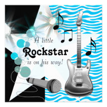 Aquamarine blaue Zebra Rockstar Baby-Jungen-Dusche Individuelle Einladungskarten