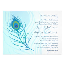 Aquamarine Pfau-Feder-Hochzeits-Einladung