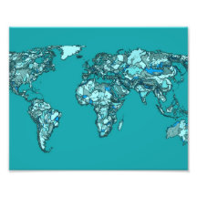 Aquamarine-Weltkarte Fotodruck