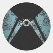 Aquamariner blauer Damast-Gastgeschenk-Aufkleber