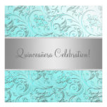Aquamariner Damast Quinceanera Individuelle Einladungskarten