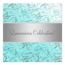 Aquamariner Damast Quinceanera Individuelle Einladungskarten