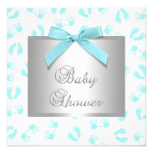 Aquamarines blaues Baby übergibt Fuß-Baby-Dusche Individuelle Ankündigung