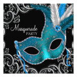 Aquamarines blaues Schwarz-Maskerade-Party Individuelle Einladungskarten