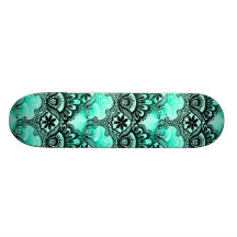 Aquamarines Türkis-Blau-und Schwarz-Spitze-Damast- Skate Board