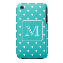 Aquamarines und weißes Polka-Punkt-Muster. Kundens iPhone 3 Case-Mate Hüllen