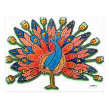 Aquarell-Pfau Postkarten
