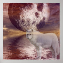 arctic wolf, ocean and moon poster