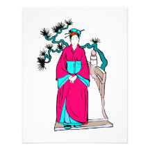 Asiatische Dame mit Bonsaisbaum hinter ihr Individuelle Einladungskarte