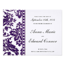 Auberginen-Vintage Damast-Spitze Save the Date Individuelle Einladungskarte