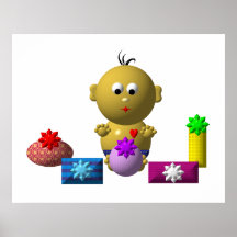 AUFPRALLEN DES BABYS MIT 5 GESCHENKEN PLAKATDRUCKE