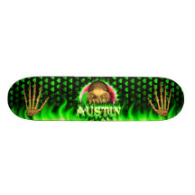 Austin-Schädelgrünfeuer Skatersollie Skateboard. Individuelles Deck