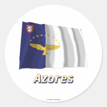Azoren, die Flagge mit Namen wellenartig bewegen Runder Aufkleber
