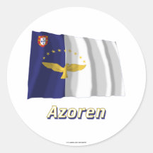 Azoren Fliegende Flagge MIT Namen Runde Aufkleber