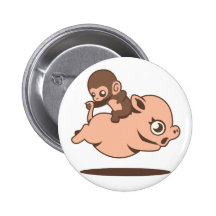 Baby-Affe (rückwärts gehend auf ein Schwein) Button