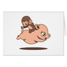 Baby-Affe (rückwärts gehend auf ein Schwein) Grußkarte