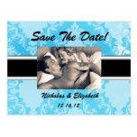 Baby-Blau-Damast Save the Date Postkarte