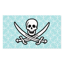 Baby Blue Circles Jolly Roger; Pirate Business Card Template