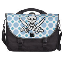 Baby Blue Polka Dots Jolly Roger; Pirate Computer Bag