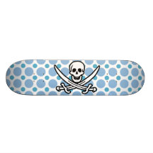 Baby Blue Polka Dots Jolly Roger; Pirate Skateboards