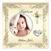 Baby Boy Girl Gold Cream Christening Baptism Cross Announcements
