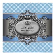Baby-Dusche blaue karierte Kron-kleine Prinz-Boy Ankündigungskarte