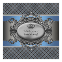 Baby-Dusche blaue karierte Kron-kleine Prinz-Boy Einladungskarte