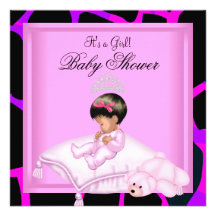 Baby-Duschen-Mädchen-heißes Rosa-lila Schwarzes Individuelle Einladungskarte