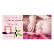 Baby-Eulen-Thema-Geburts-Mitteilungs-Foto-Karte Individuelle Foto Karten