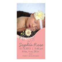 Baby-Geburts-Mitteilung im Rosa und im Gelb Individuelle Foto Karten