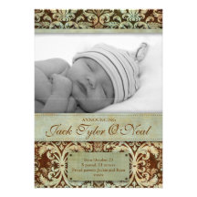 Baby-Geburts-Mitteilungs-Vintages Brown-Grün Personalisierte Ankündigung