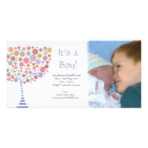 Baby-Jungen-Geburts-Retro Baum-Mitteilungs-Fotokar