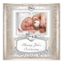 Baby-Mädchen-Creme-Tauftaufe-Kreuz Individuelle Einladung