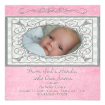 Baby-Mädchen-Rosa-Gingham-christliche Foto-Geburt Individuelle Einladung