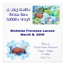 BABY-MITTEILUNG Nicholas-Geburts-Karten Individuelle Einladungen