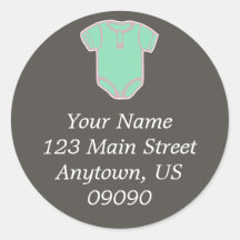 Baby-Pullover-Adressen-Etikett (Rosa/Grün) Runder Sticker