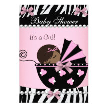 Baby Shower Cute Girl Pink Zebra Invites