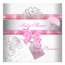 Baby Shower Girl White Pink Princess Tiara Personalized Invitations