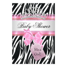 Baby Shower Girl Zebra Pink Princess Custom Invites
