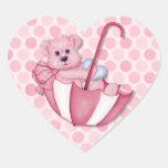 Baby-Thema-Regenschirm-Bärn-Rosa-Tupfen Herzaufkleber