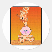 Baby u. Giraffe Runde Sticker
