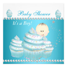Babyparty-Baby-blauer kleiner Kuchen besprühen Personalisierte Ankündigungskarte