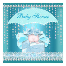 Babyparty-Jungen-Baby-Blau-Perlen-Regenschirm Individuelle Einladungskarte