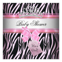Babyparty-Mädchenzebra-Rosa-Prinzessin Black Personalisierte Ankündigungskarte